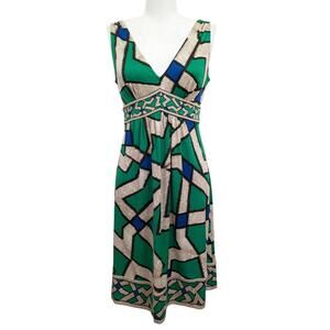 Diane von Furstenberg Green Abstract Print Stretch Silk Ophelia Dress sz 8